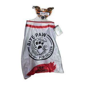 Party Dog Bite Paw Pup Seltzer Pet Costume White Red Dog Shirt L/XL Halloween